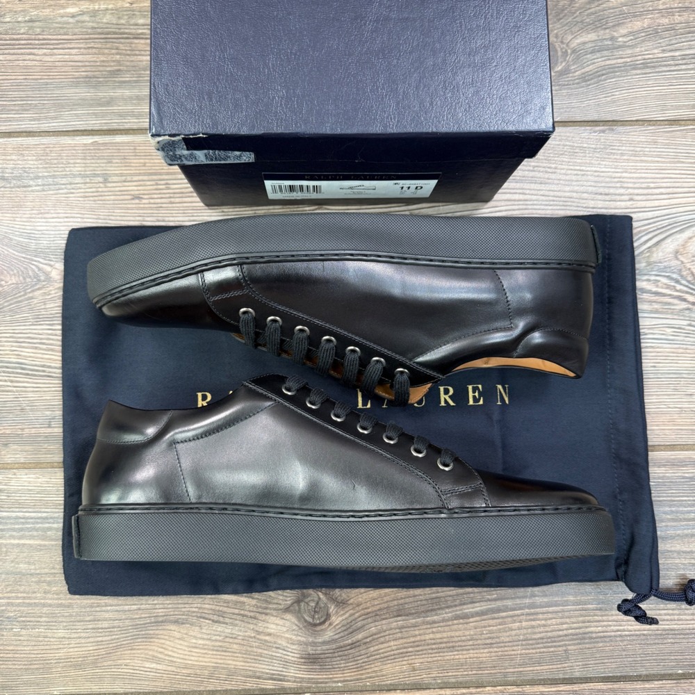 Ralph Lauren Purple Label Mens 11 D Severn Sneaker Black Calf Leather Italy New - Picture 5 of 9